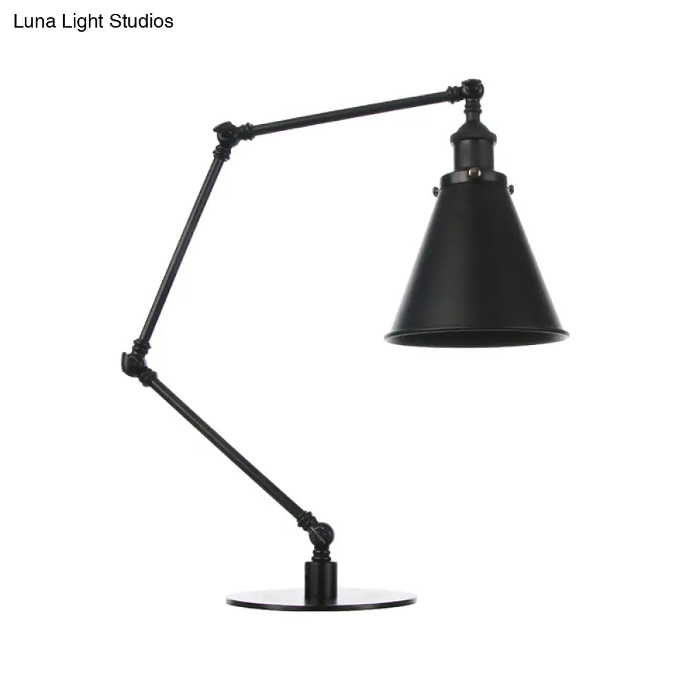 Vintage Stylish Conical Table Lamp With Metallic Shade Ideal For Study Rooms - 1 Head Black/Brass