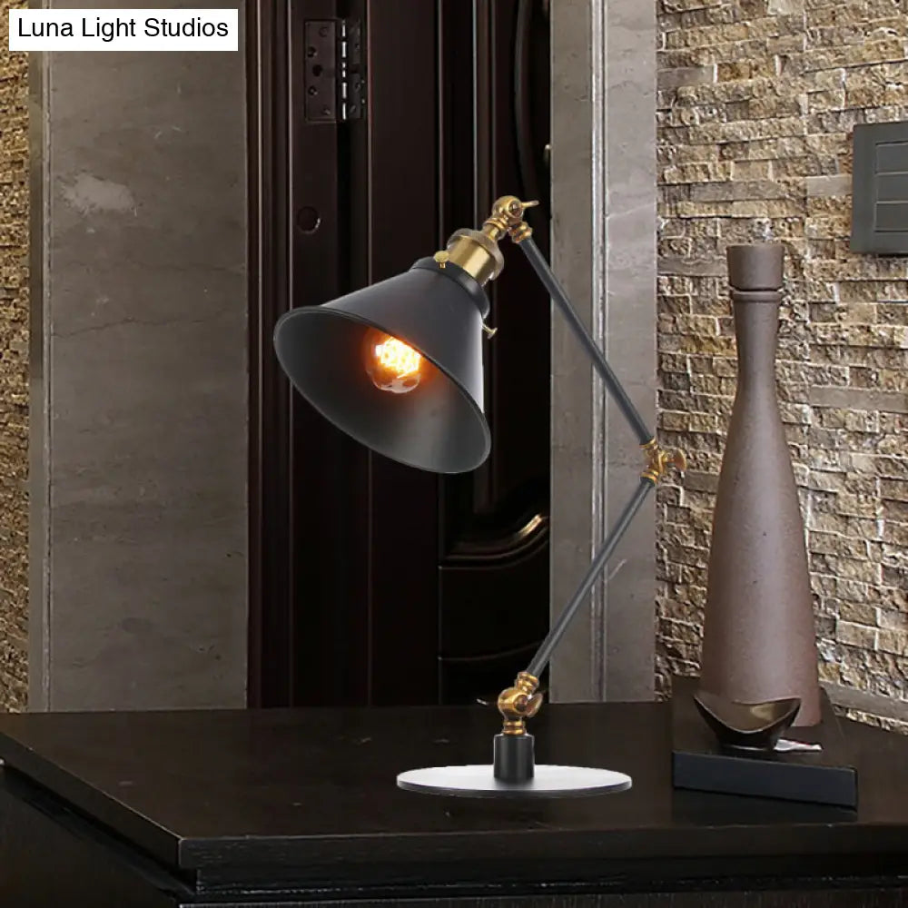 Vintage Stylish Conical Table Lamp With Metallic Shade Ideal For Study Rooms - 1 Head Black/Brass