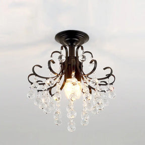 Vintage Swirl Metal Semi - Flush Ceiling Lighting With Crystal Orbs (3 Bulbs) Black