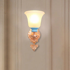 Vintage Swirled Arm Wall Light - Gold Metal Mounted Lighting With Frosted Ribbed Glass Shade 1 /
