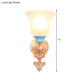 Vintage Swirled Arm Wall Light - Gold Metal Mounted Lighting With Frosted Ribbed Glass Shade