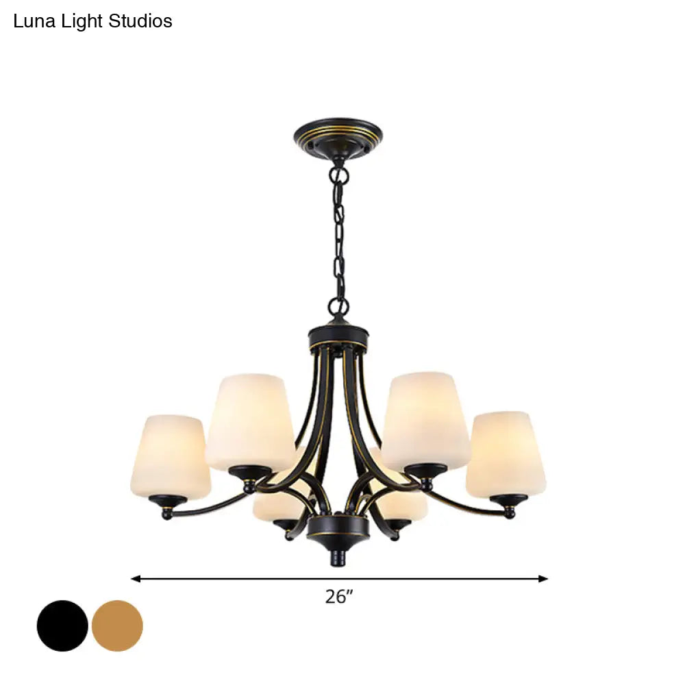 Vintage Tapered Pendant Chandelier - White Glass & Clear Crystal 5/6-Light Dining Room Black/Gold