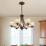 Vintage Tapered Pendant Chandelier - White Glass & Clear Crystal 5/6-Light Dining Room Black/Gold 6