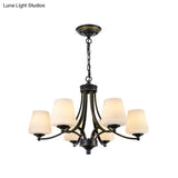 Vintage Tapered Pendant Chandelier - White Glass & Clear Crystal 5/6-Light Dining Room Black/Gold