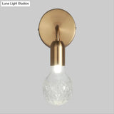 Vintage Teardrop Sitting Room Sconce Light - Textured White/Clear Lattice Glass Gold Wall Lighting