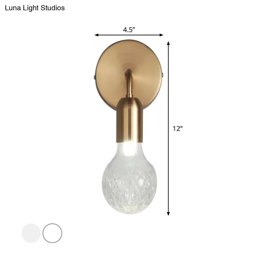 Vintage Teardrop Sitting Room Sconce Light - Textured White/Clear Lattice Glass Gold Wall Lighting