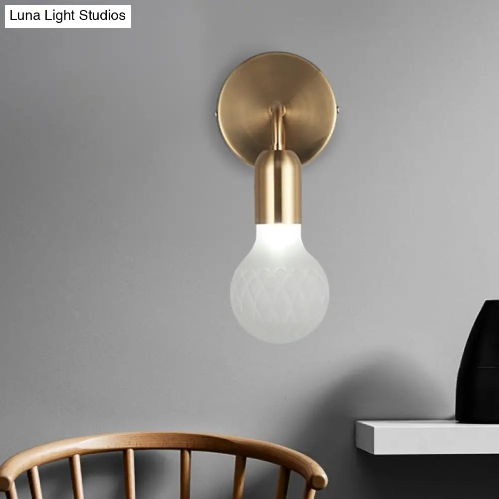 Vintage Teardrop Sitting Room Sconce Light - Textured White/Clear Lattice Glass Gold Wall Lighting