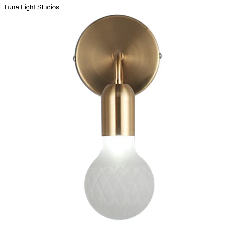 Vintage Teardrop Sitting Room Sconce Light - Textured White/Clear Lattice Glass Gold Wall Lighting