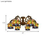 Vintage Tiffany Stained Glass Chandelier For Restaurant & Library - 3/5/6 Lights