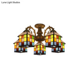 Vintage Tiffany Stained Glass Chandelier For Restaurant & Library - 3/5/6 Lights