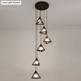 Vintage Triangle Metal Pendant Light - 6-Bulb Cluster Hanging Ceiling In Black