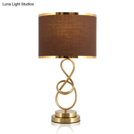 Vintage Twist Metallic Nightstand Lamp - Single-Bulb Table Light With Fabric Shade