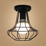 Vintage Urn/Vase Cage Metal Flush Mount Light With 1 Bulb - Black / Vase