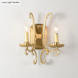 Vintage Wall Mount Candelabra Light Fixture With Crystal Beaded Arm - Metallic