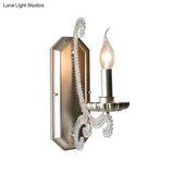 Vintage Wall Mount Candelabra Light Fixture With Crystal Beaded Arm - Metallic