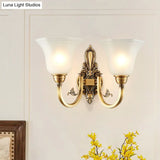 Vintage Wall Sconce Lamp With White Glass Shade & Brass Metallic Finish