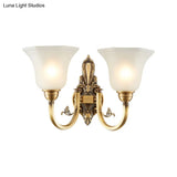 Vintage Wall Sconce Lamp With White Glass Shade & Brass Metallic Finish