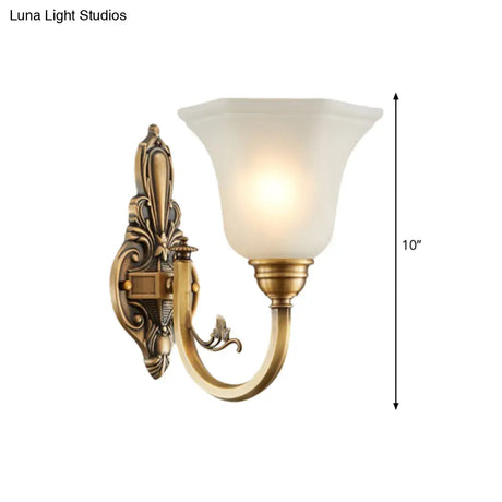 Vintage Wall Sconce Lamp With White Glass Shade & Brass Metallic Finish