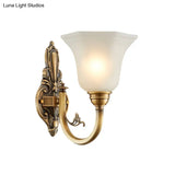 Vintage Wall Sconce Lamp With White Glass Shade & Brass Metallic Finish