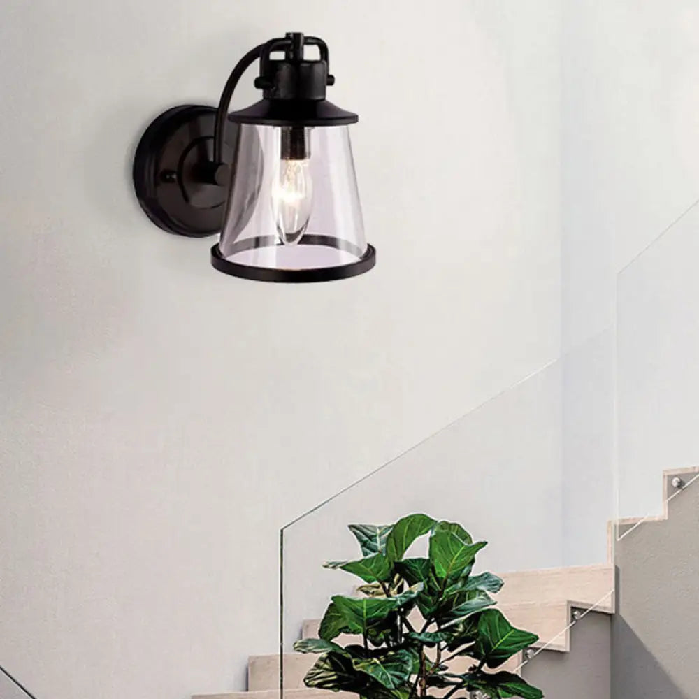 Vintage Wall Sconce Light: Black Glass Cone Design With Curved Arm