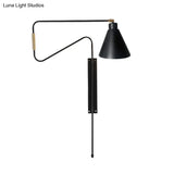 Vintage Wall Sconce With Rotatable Conical Iron Shade And Multiple Backplate Colors