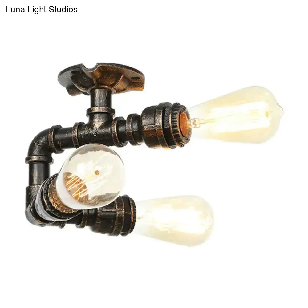 Vintage Water Pipe Metal Semi Flush Mount Ceiling Light Fixture - Antique Brass/Silver/Bronze 3/4