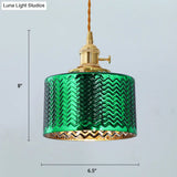 Vintage Wave Glass Bedside Hanging Lamp - Cylindrical 1 Bulb Pendant Light Fixture