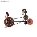 Vintage Weathered Copper Wall Lamp - 2-Light Gear Sconce Fixture