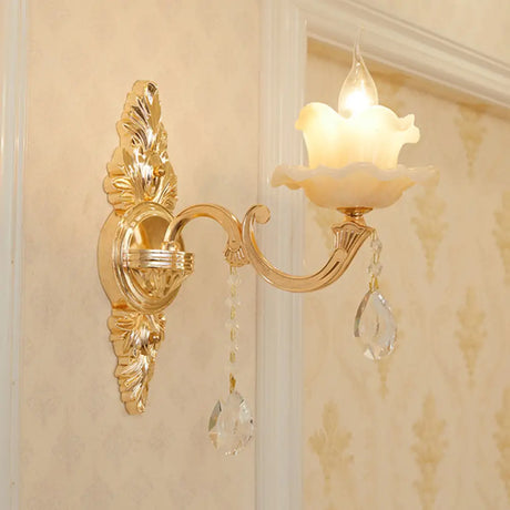 Vintage Weathered Zinc Wall Light With Crystal Accent - Imitation Jade Shade 1 / Dark C