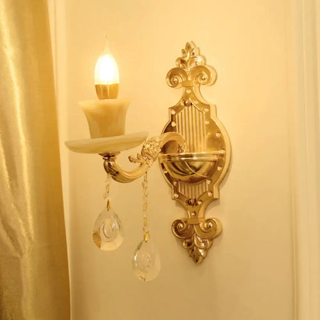 Vintage Weathered Zinc Wall Light With Crystal Accent - Imitation Jade Shade 1 / Dark D