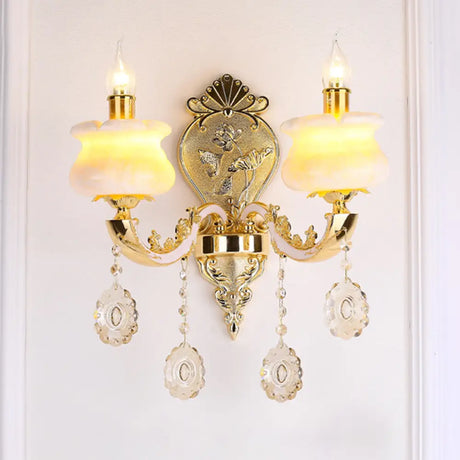 Vintage Weathered Zinc Wall Light With Crystal Accent - Imitation Jade Shade 2 / Dark F