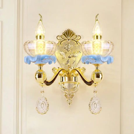 Vintage Weathered Zinc Wall Light With Crystal Accent - Imitation Jade Shade 2 / Dark G