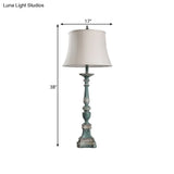 Vintage White Bell Shade Table Lamp With Resin Base - 1-Light Bedroom Nightstand Accent Light