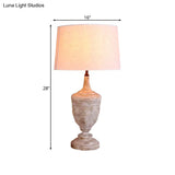 Vintage White Fabric Table Light With Distressed Wood Base Bedside Lamp