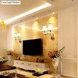 Vintage White Glass Bell Wall Lamp With Crystal Accent And Led Lighting For Living Room (1/2 Heads)