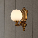 Vintage White Glass Bowl Wall Lamp - Bedroom Sconce Light With Brass Finish 1 /