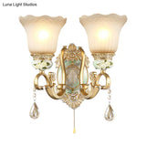 Vintage White Glass Wall Sconce With Gold Scallop Design And 1/2 Lights - Elegant Golden Arm