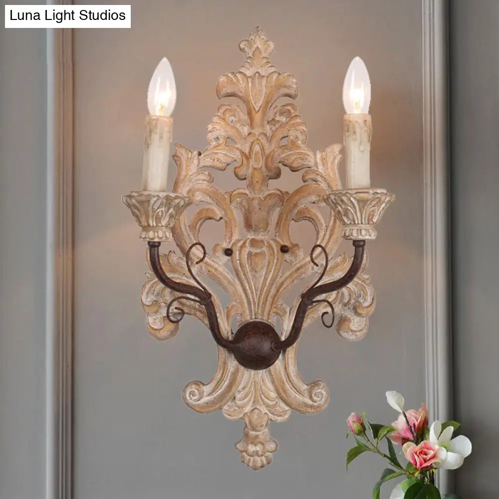 Vintage White Wood 2-Light Candle Wall Sconce For Porch