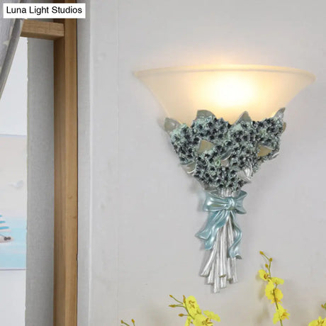 Vintage Wide Bell Wall Mounted Lamp In Gold/Multi-Color - Amber/Milky Glass Bouquet Lighting Fixture