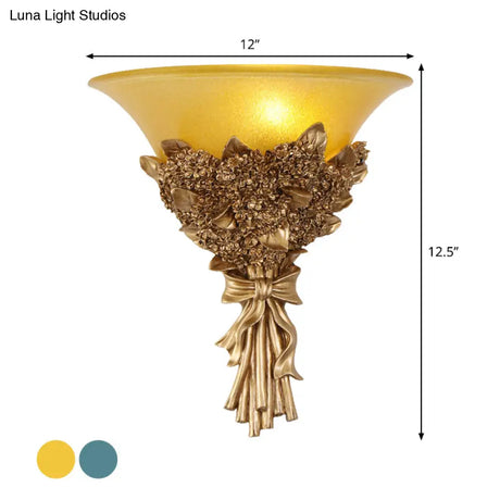 Vintage Wide Bell Wall Mounted Lamp In Gold/Multi-Color - Amber/Milky Glass Bouquet Lighting Fixture