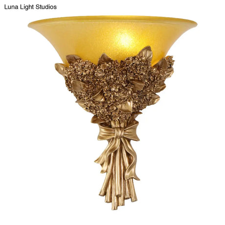 Vintage Wide Bell Wall Mounted Lamp In Gold/Multi-Color - Amber/Milky Glass Bouquet Lighting Fixture