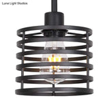 Vintage Wire Cage Hanging Lamp: Metallic Pendant Light With Cylindrical Black/Brass Shade