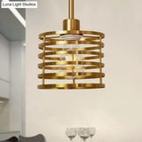 Vintage Wire Cage Hanging Lamp: Metallic Pendant Light With Cylindrical Black/Brass Shade