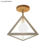 Vintage Wire Cage Semi Flush With Triangle Shade In Black/White