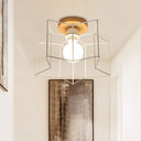 Vintage Wire Guard Ceiling Light With Star Shaped 4 Lights In Black/White White