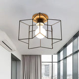 Vintage Wire Guard Ceiling Light With Star Shaped 4 Lights In Black/White Black