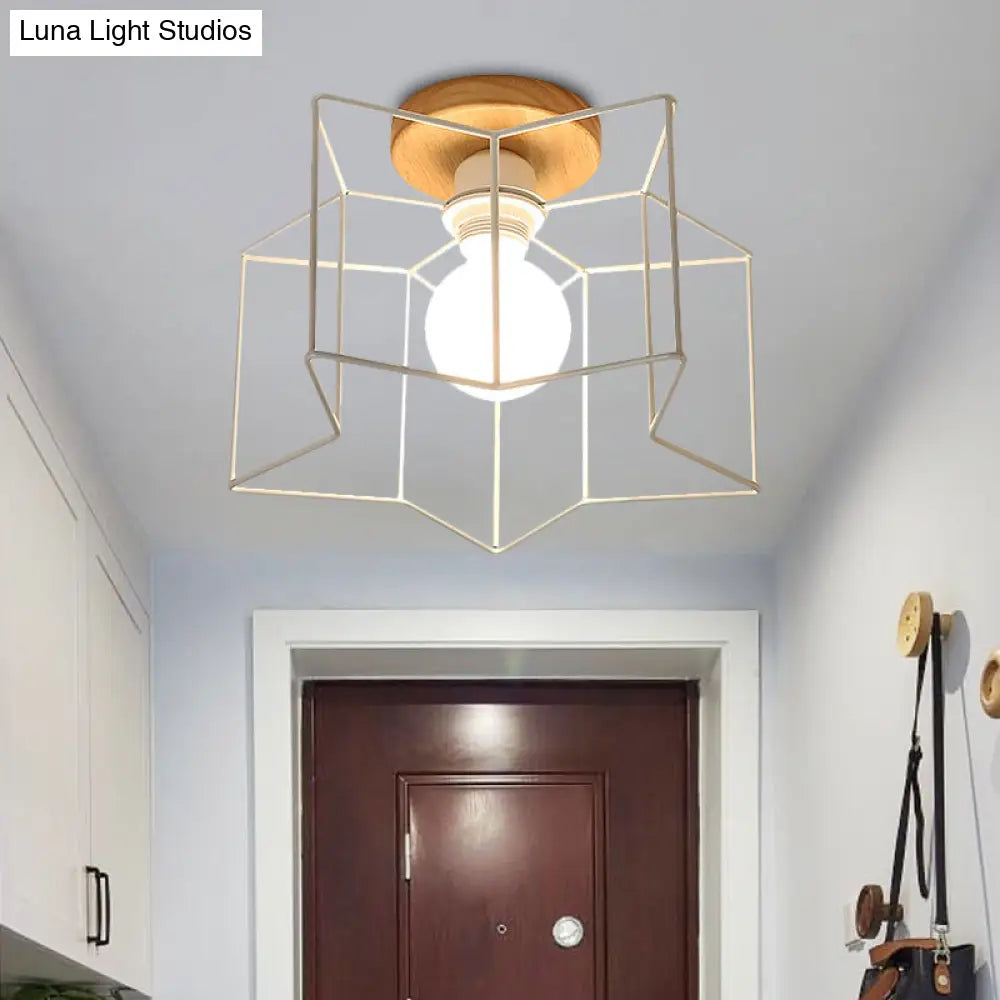 Vintage Wire Guard Ceiling Light With Star Shaped 4 Lights In Black/White
