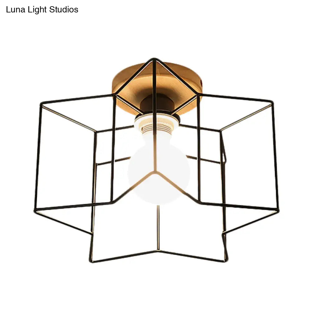 Vintage Wire Guard Ceiling Light With Star Shaped 4 Lights In Black/White