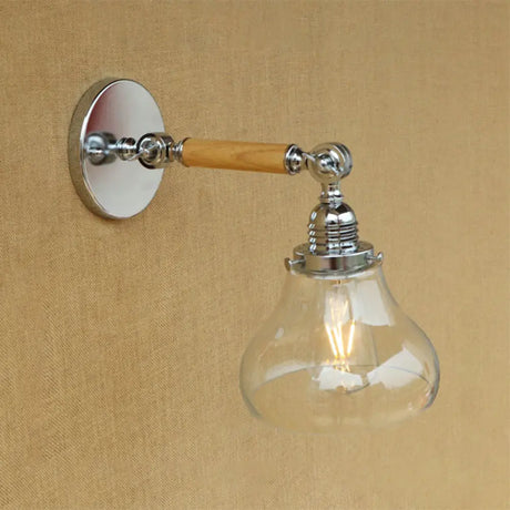 Vintage Wood Sconce Light With Clear Glass Pear For Living Room - 8/4/6 L Wooden Arm / 4