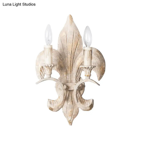 Vintage Wood White Candle Wall Lamp With 2 Lights And Anchor Backplate - Corridor Sconce Light